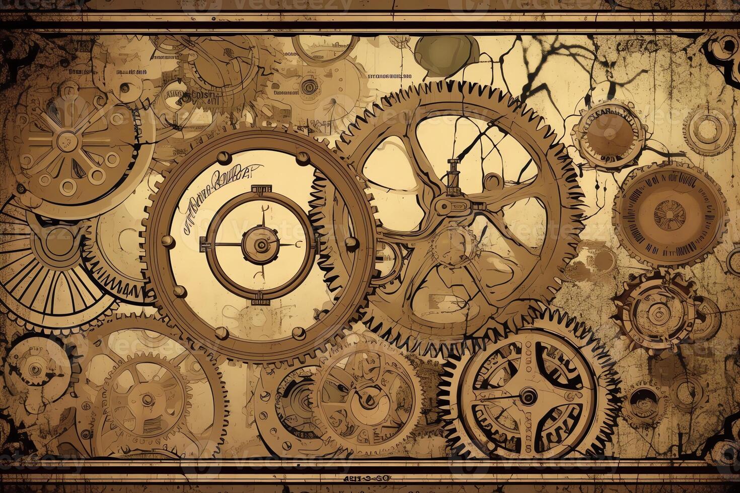 steampunk kugghjul webb baner bakgrund illustration ai. ai genererad foto