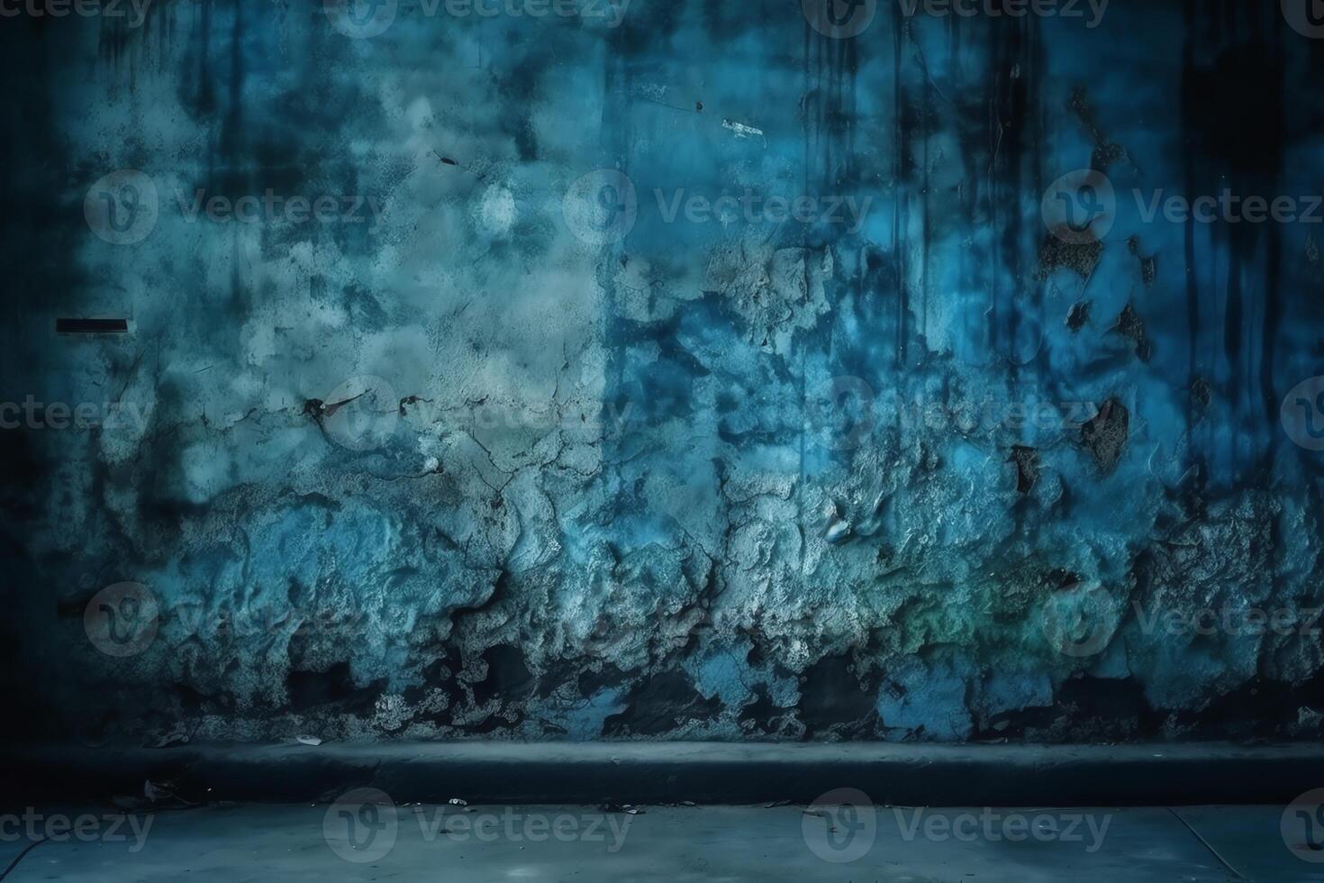 gammal vägg mönster textur cement blå mörk abstrakt blå Färg design är ljus med svart lutning bakgrund. ai genererad foto