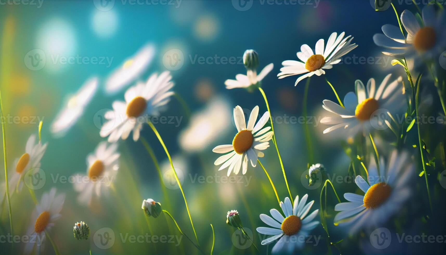 skön vår blommor bakgrund natur med skön himmel med ai generativ bild foto