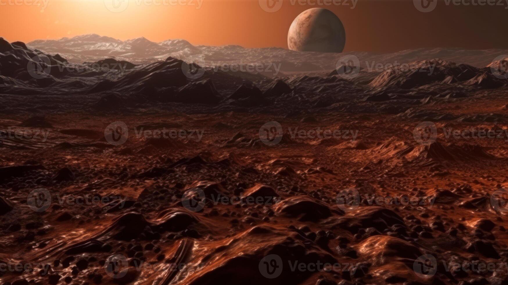 utforskning av de planet mars, röd planet landskap generativ ai foto