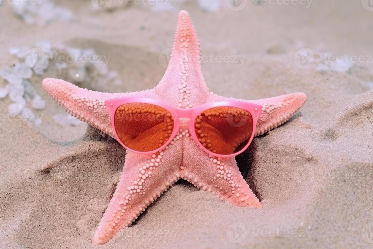hav rosa stjärna med glasögon på skicka sommar strand generativ ai foto