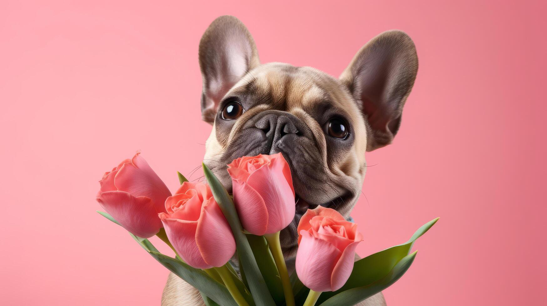 söt rolig hund med blommor. illustration ai generativ foto