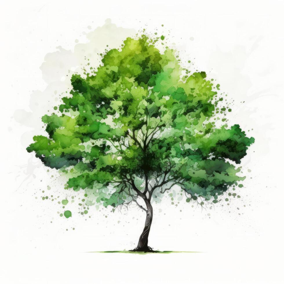 vattenfärg grön träd, illustration ai generativ foto