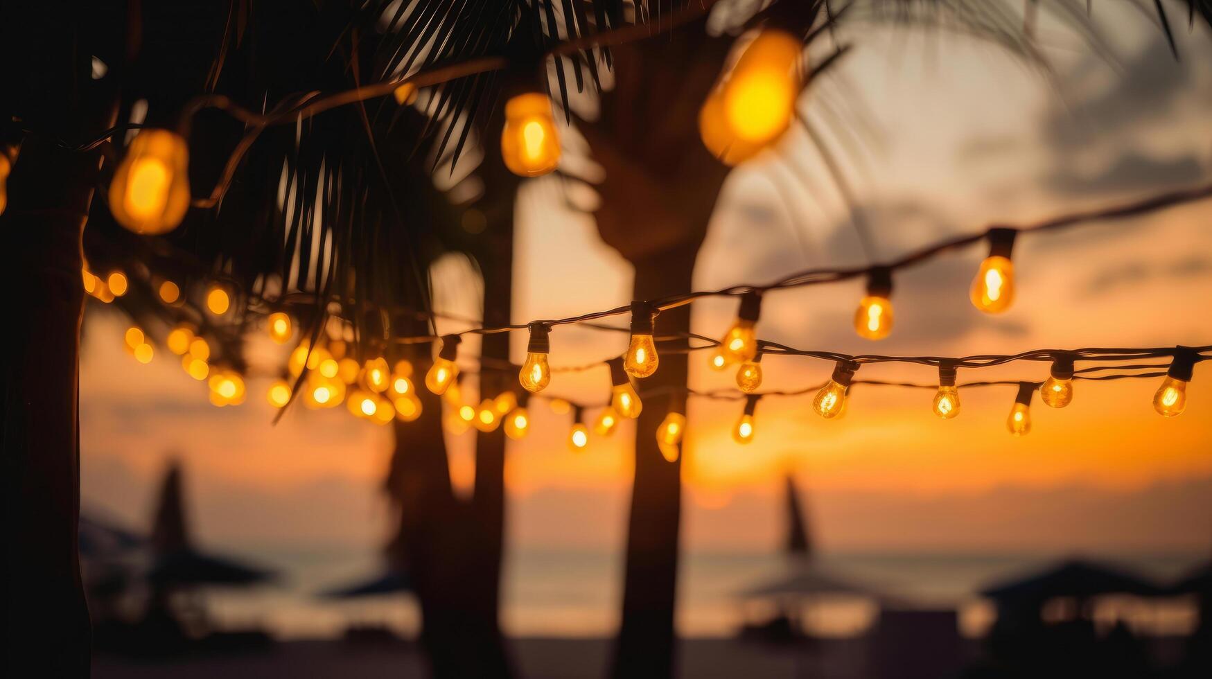 lampor i sommar strand Kafé. illustration ai generativ foto