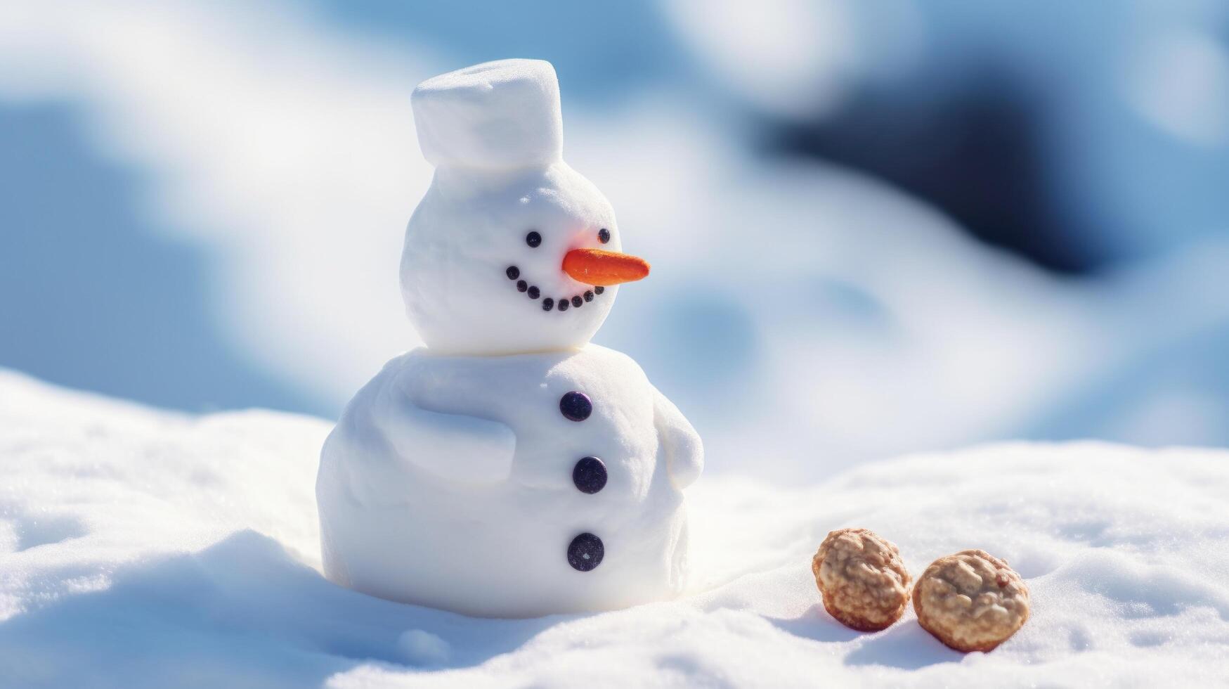 snögubbe vinter- bakgrund. illustration ai generativ foto