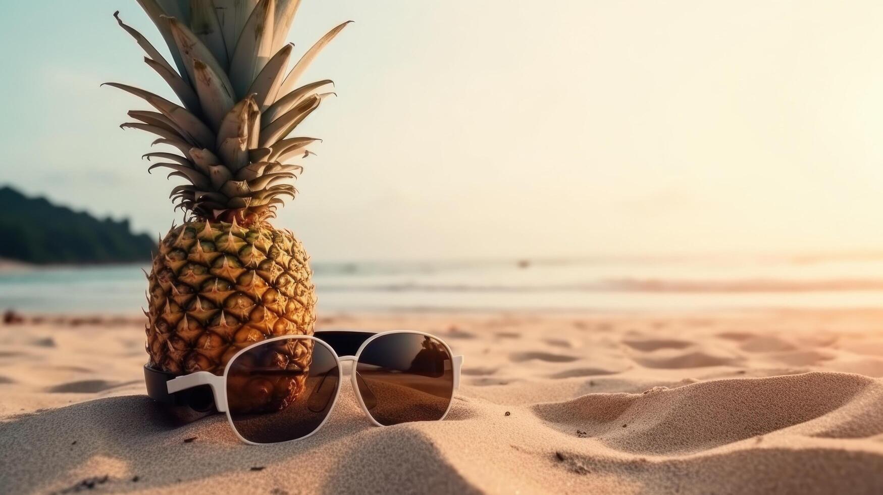 söt ananas i solglasögon. illustration ai generativ foto