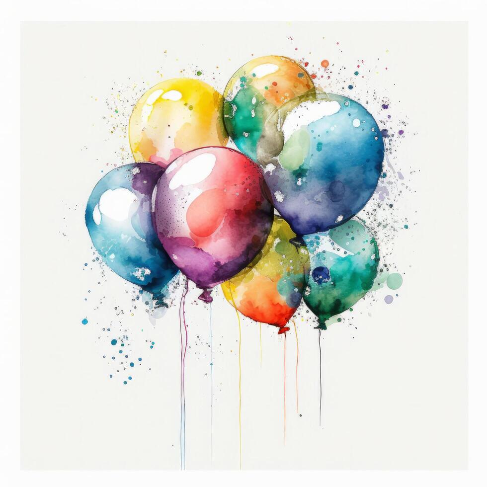 vattenfärg födelsedag ballonger. illustration ai generativ foto