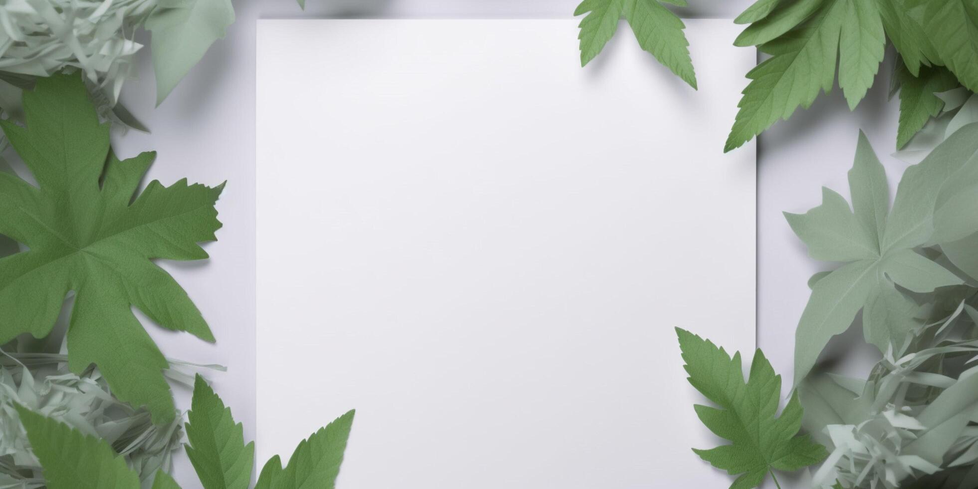 vit papper på löv bakgrund ai genererad foto