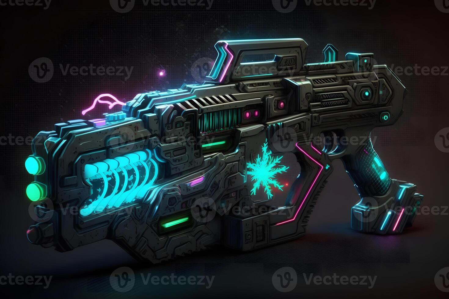 trogen cyber vapen, Plats neon pistol. neuralt nätverk ai genererad konst foto