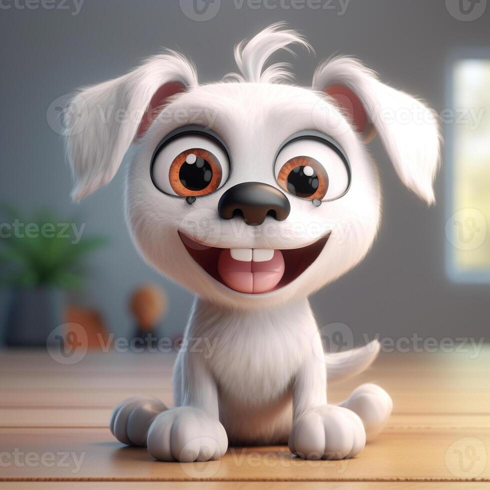 söt rolig tecknad serie hund med rolig uttryck. tecknad serie karaktär leende ansikte hund, generativ ai foto