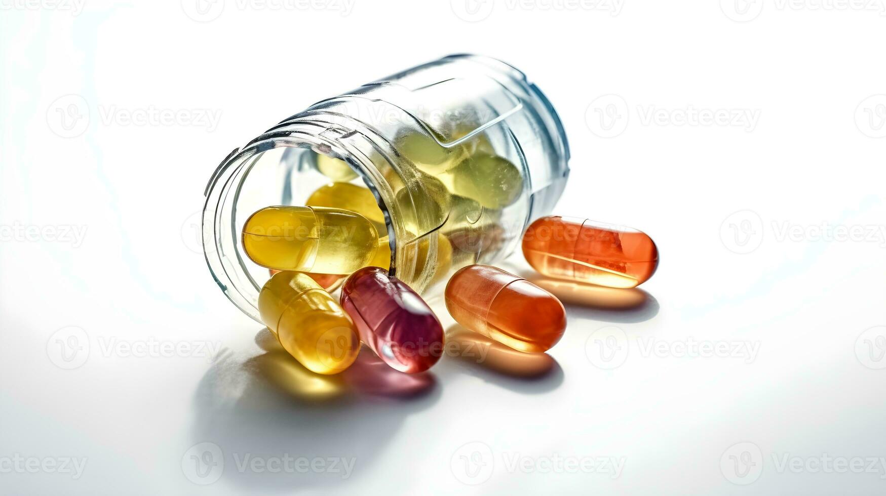sortiment av farmaceutisk medicin vitaminer, biljard, softgel i en små behållare flaska isolerat på vit bakgrund studio skott. foto