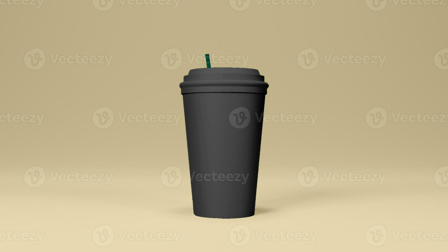 svart färgad varm kaffe kopp i gul bakgrund foto