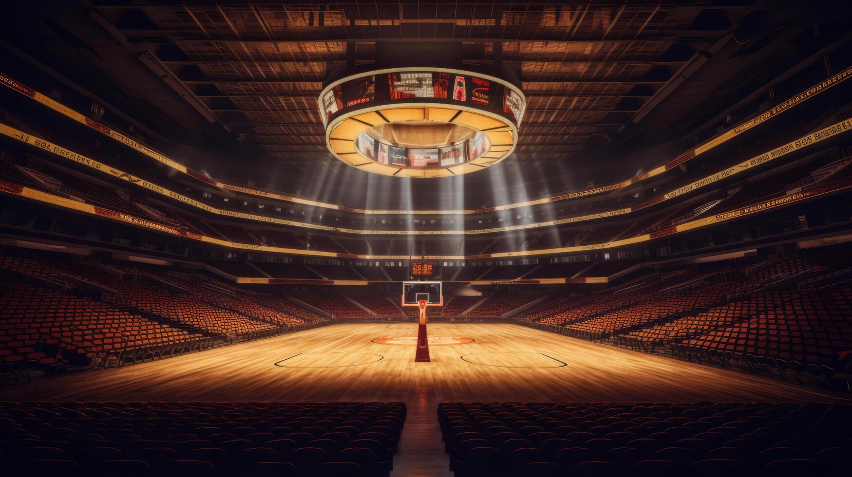 upplyst basketboll stadion. illustration ai generativ foto