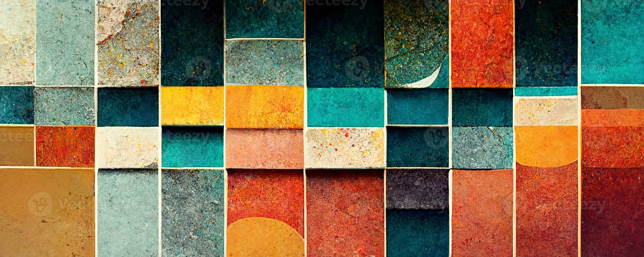 konstnärlig färgrik mosaik- mönster. collage samtida skriva ut med trendig dekorativ mosaik- mönster med annorlunda färger, modern konst. baner begrepp foto