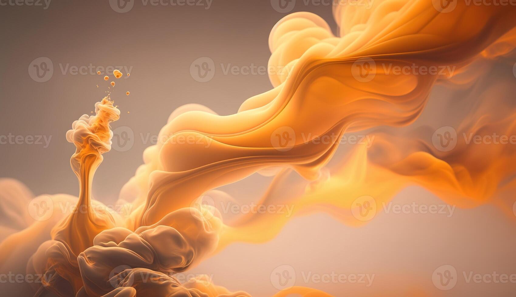 generativ ai, strömmande ljus aprikos krossa rök med stänk. mjuk vätska baner, vår kvinna humör, 3d effekt, modern makro realistisk abstrakt bakgrund illustration, bläck i vatten effekt. foto
