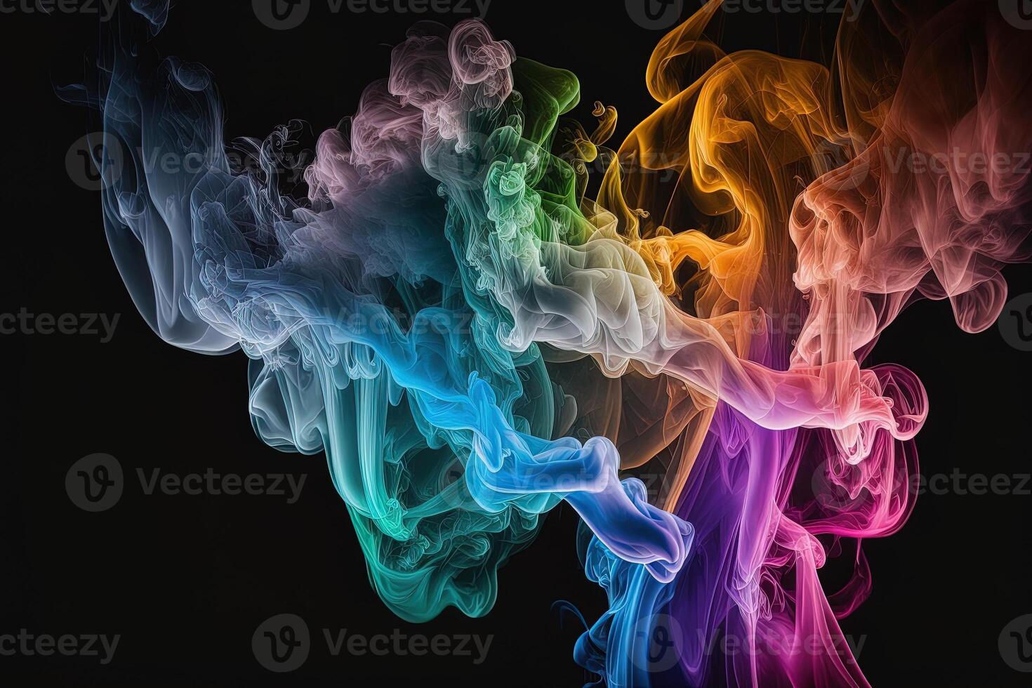 generativ ai en färgrik rök moln är visad i detta bild, den utseende tycka om den är flytande i de luft och är mycket mörk och blå och gul, med en svart bakgrund. foto