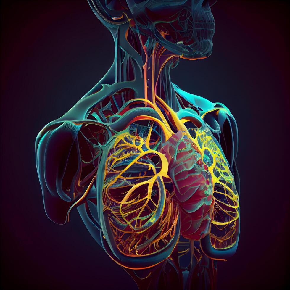 mänsklig respiratorisk systemet anatomi för medicinsk begrepp 3d illustration, ai generativ bild foto