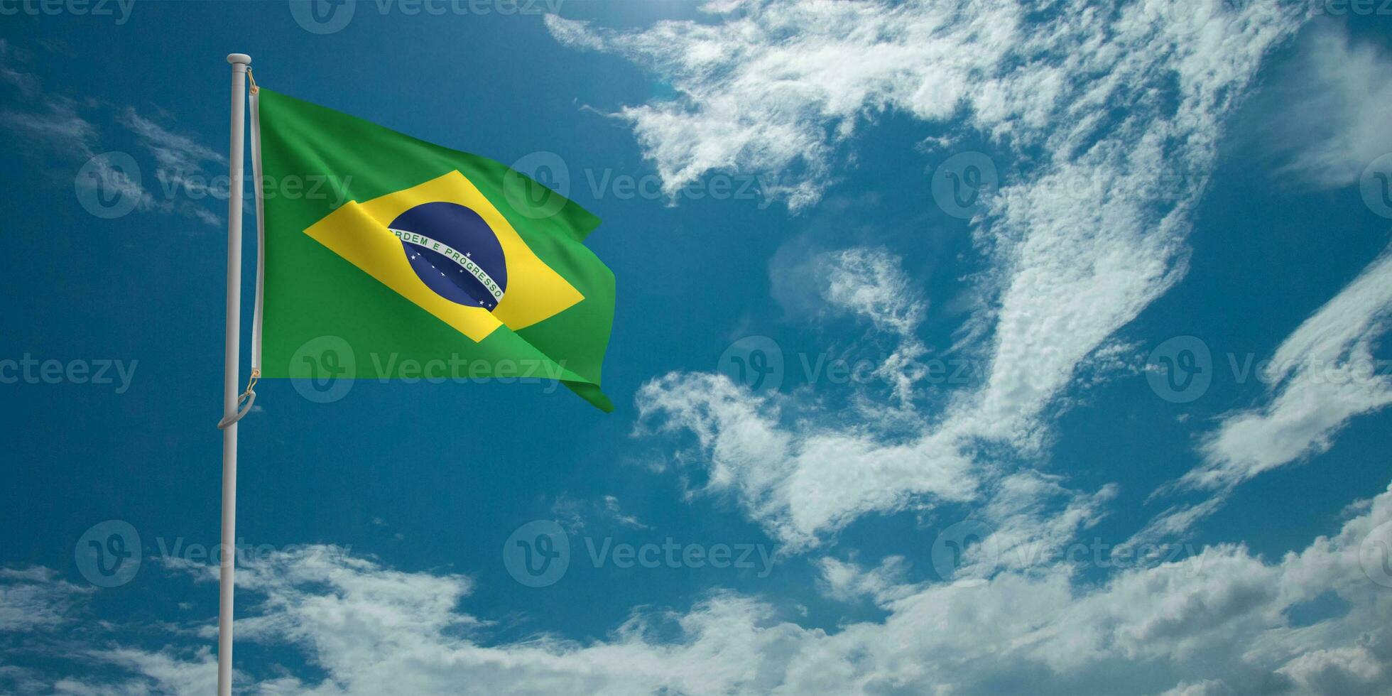 Brasilien flagga nation firande brasiliansk Land symbol patriotisk oberoende tecken baner frihet blå grön gul Semester fotboll sport begrepp regering emblem kultur Lycklig fotboll.3d framställa foto