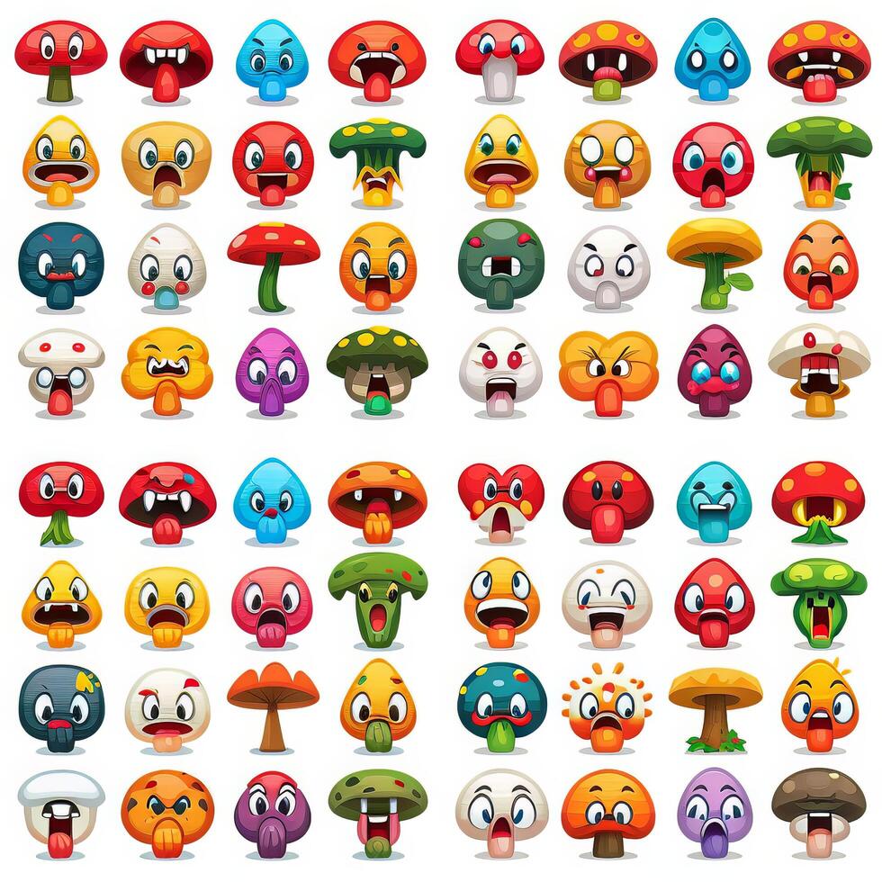 tecknad serie svamp ikon , emoji uppsättning i vektor formatera mycket lätt till edit.generative ai foto