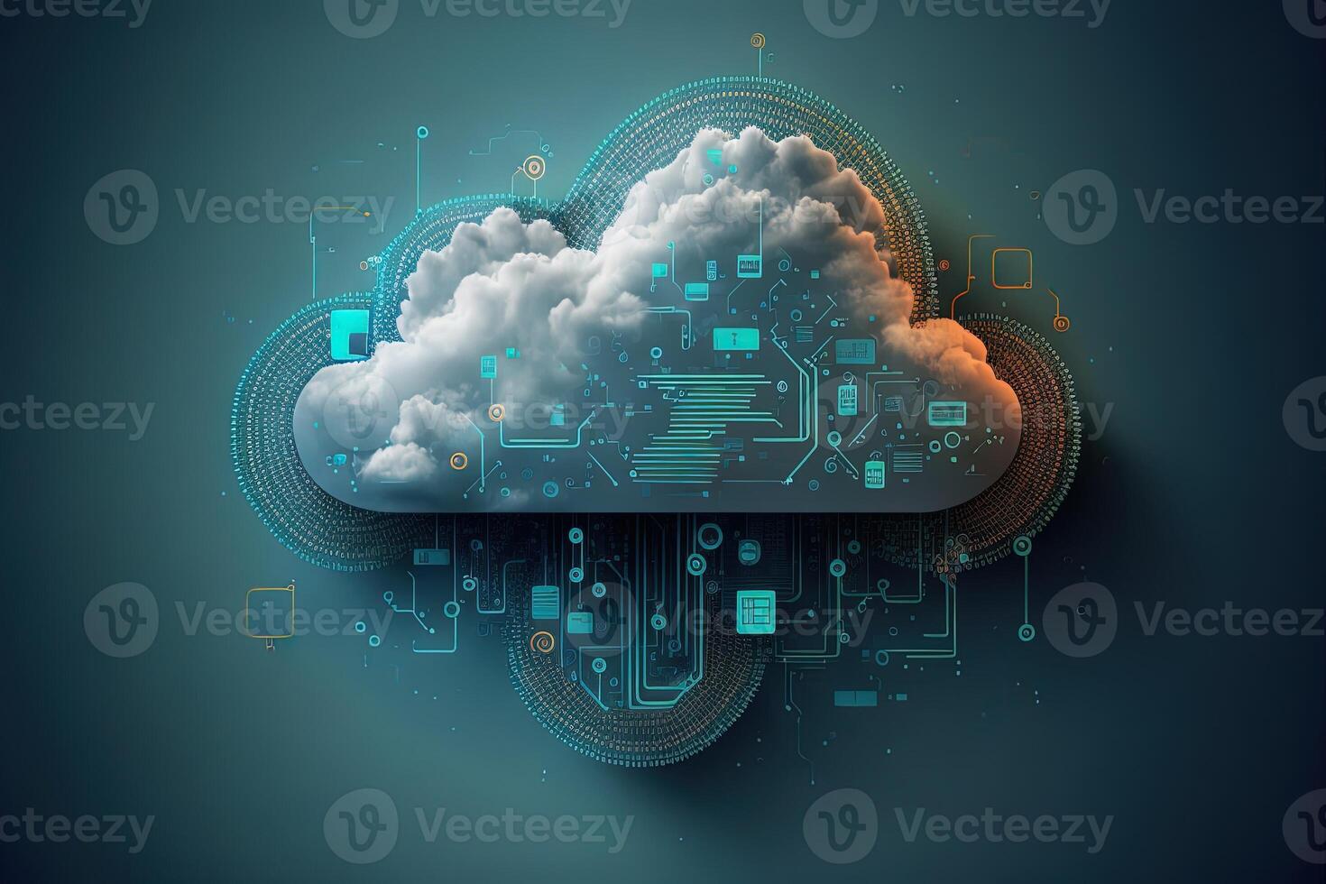 moln datoranvändning teknologi begrepp bakgrund, digital illustration, nätverk effekt .data överföra moln datoranvändning teknologi begrepp. generativ ai foto