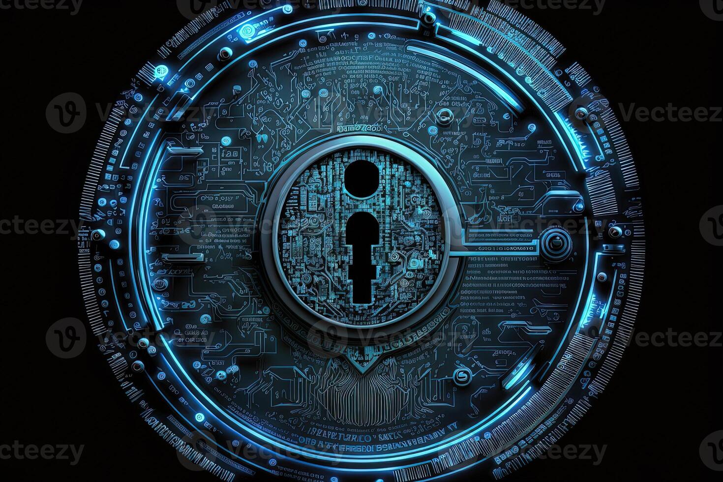 cyber säkerhet information säkerhet och krypteringar, generativ ai, Cybersäkerhet illustration med avancerad hänglås skyddande en bärbar dator dator och elektronisk uppkopplad information symboler, grafik. foto