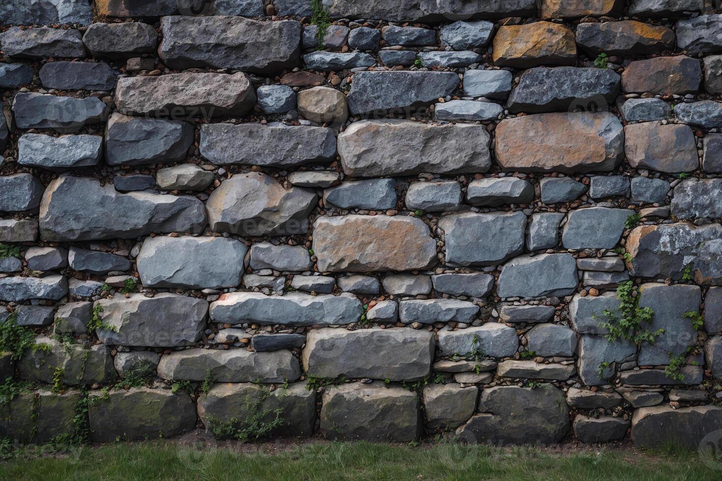 bakgrund av sten vägg textur. stänga upp av grå sten vägg. generativ ai foto