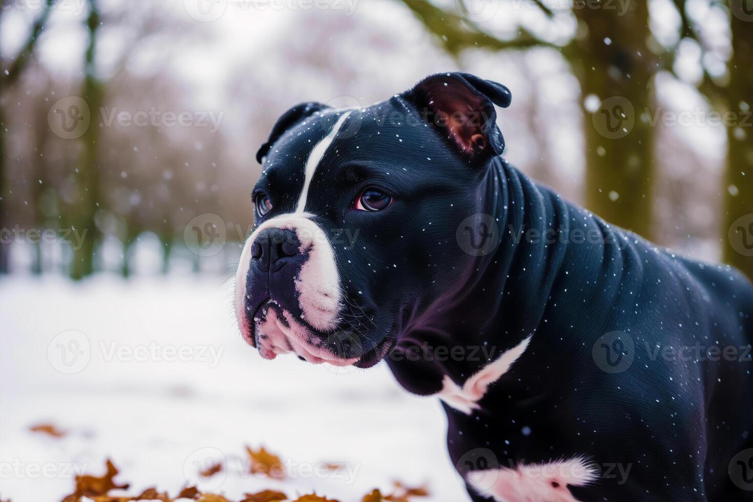 Staffordshire tjur terrier hund. porträtt av en skön Staffordshire tjur terrier spelar i de parkera. generativ ai foto