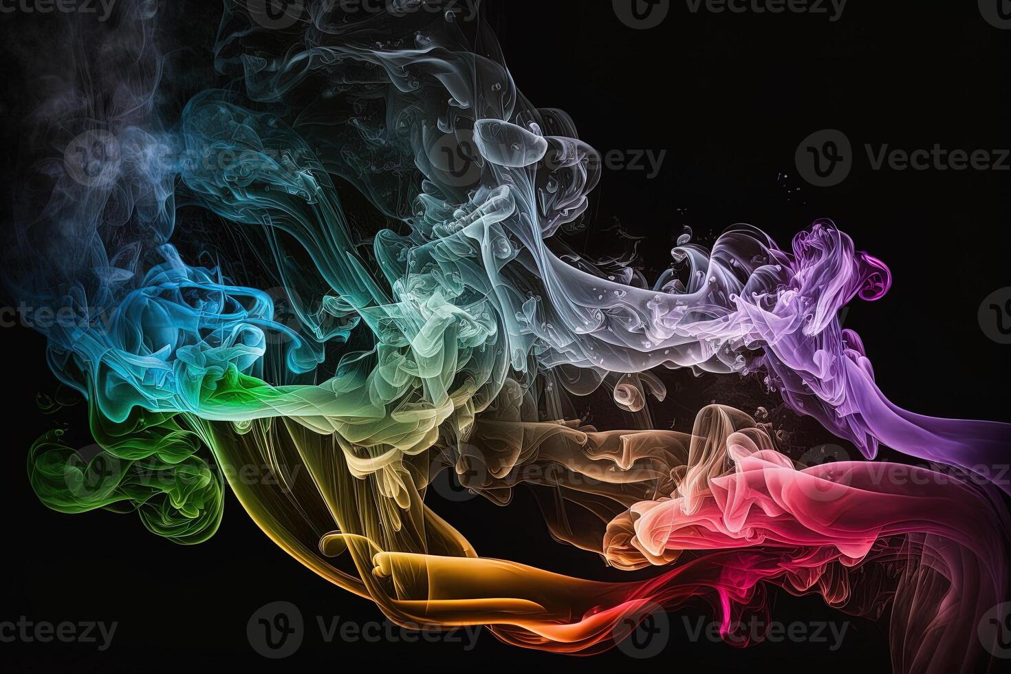 generativ ai en färgrik rök moln är visad i detta bild, den utseende tycka om den är flytande i de luft och är mycket mörk och blå och gul, med en svart bakgrund. foto