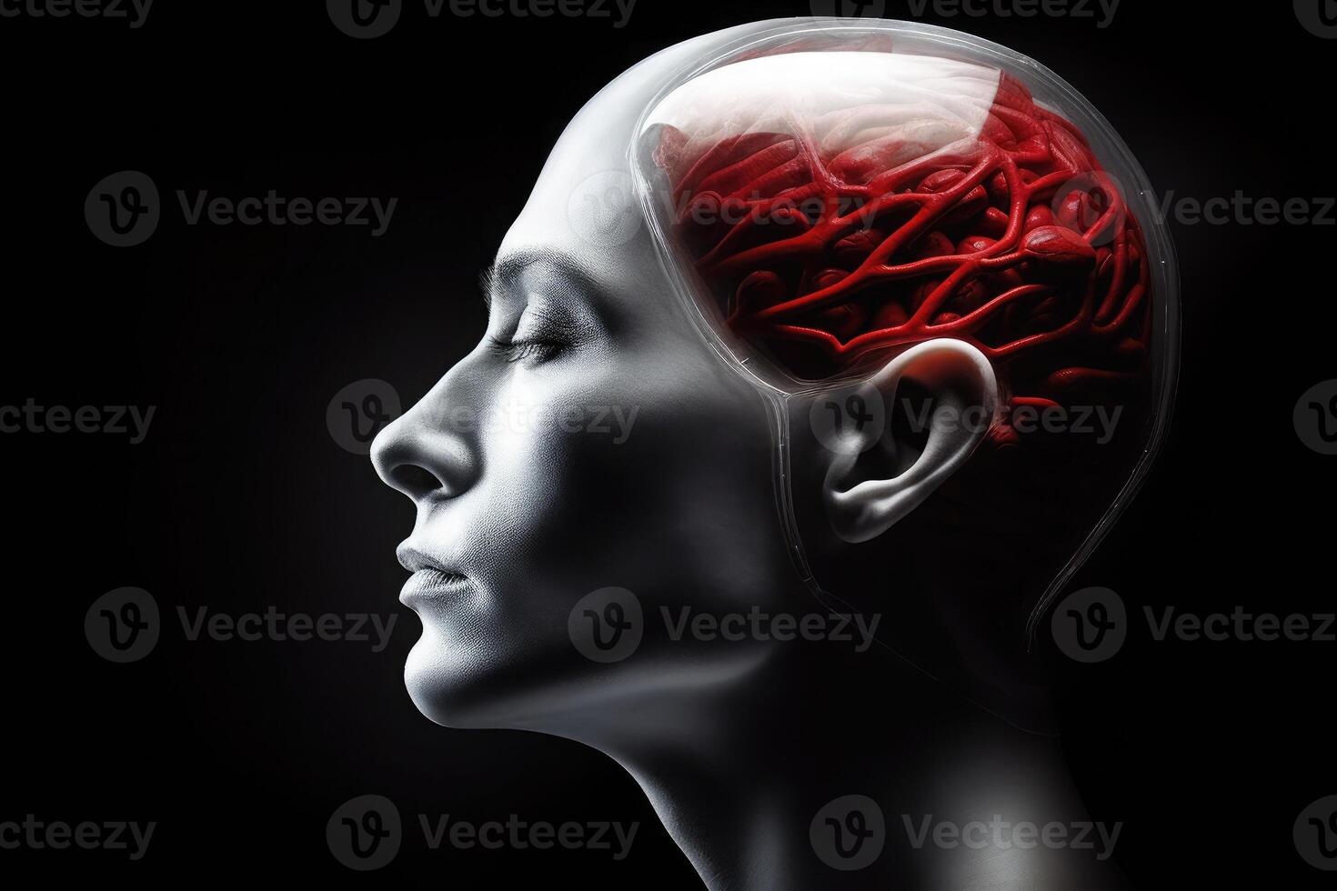 silhuett av man huvud med neuralt anslutningar i hjärna. generativ ai foto