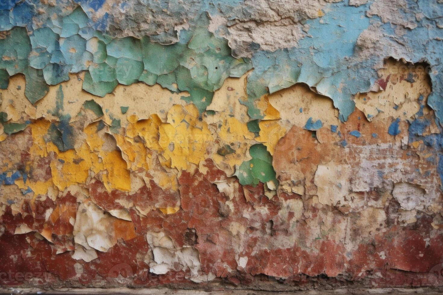 åldrig vägg med färgrik peeling bitar av måla. generativ ai foto