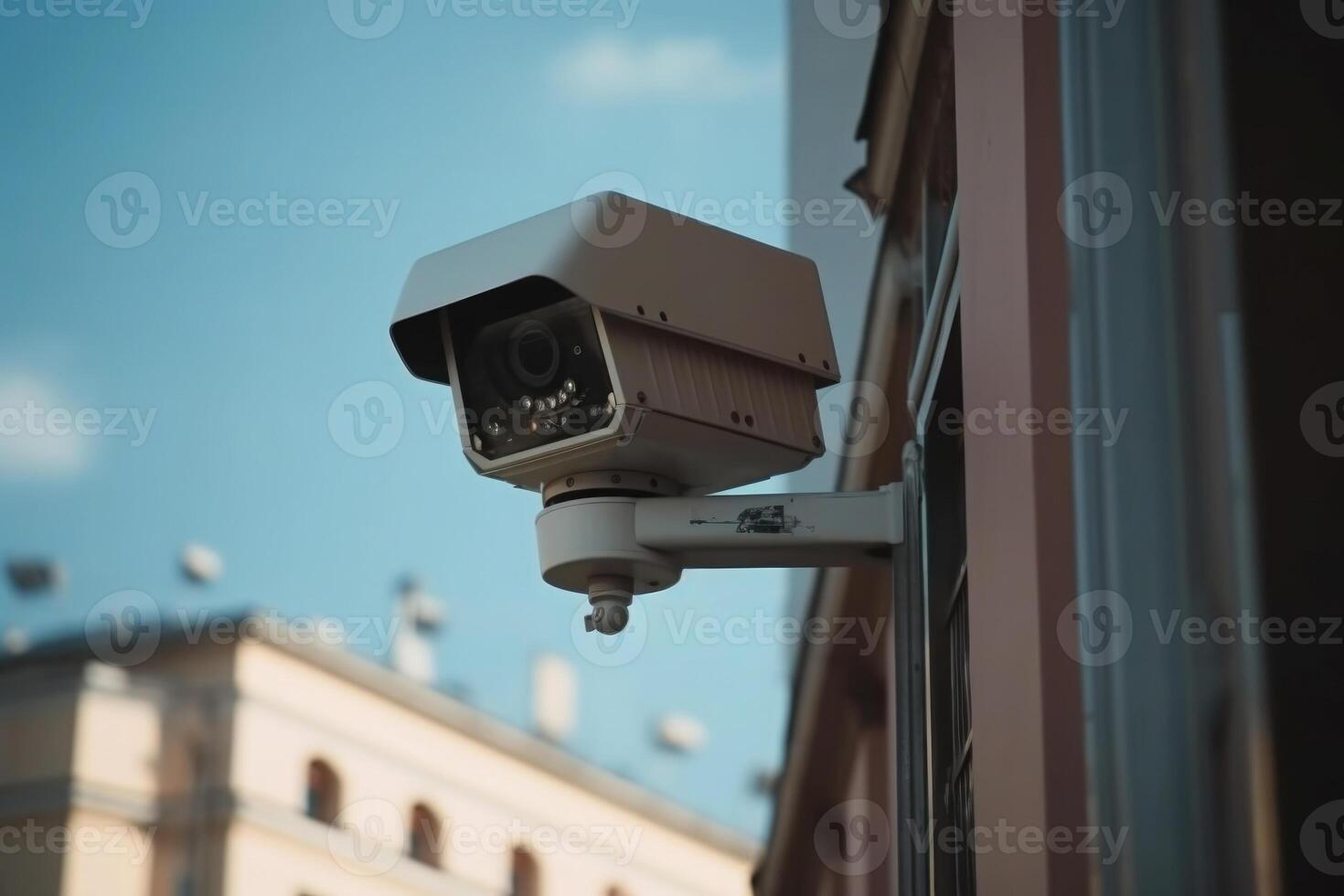 övervakning kamera på stad gata. cCTV övervakning systemet. generativ ai foto