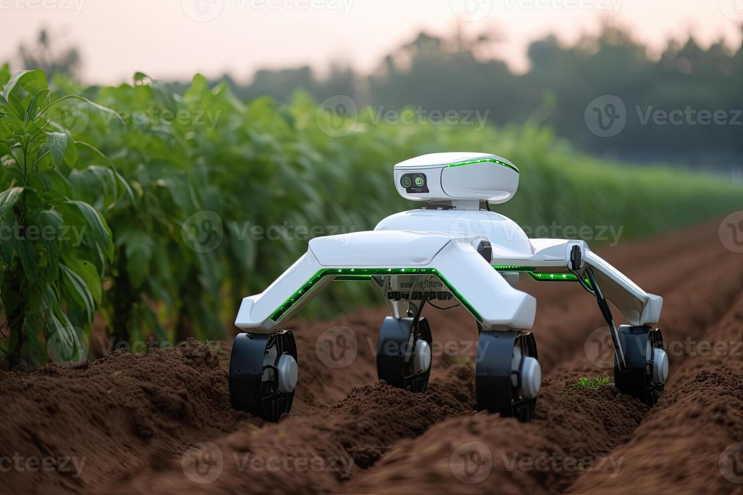 obemannad robot arbetssätt i jordbruks fält. generativ ai foto