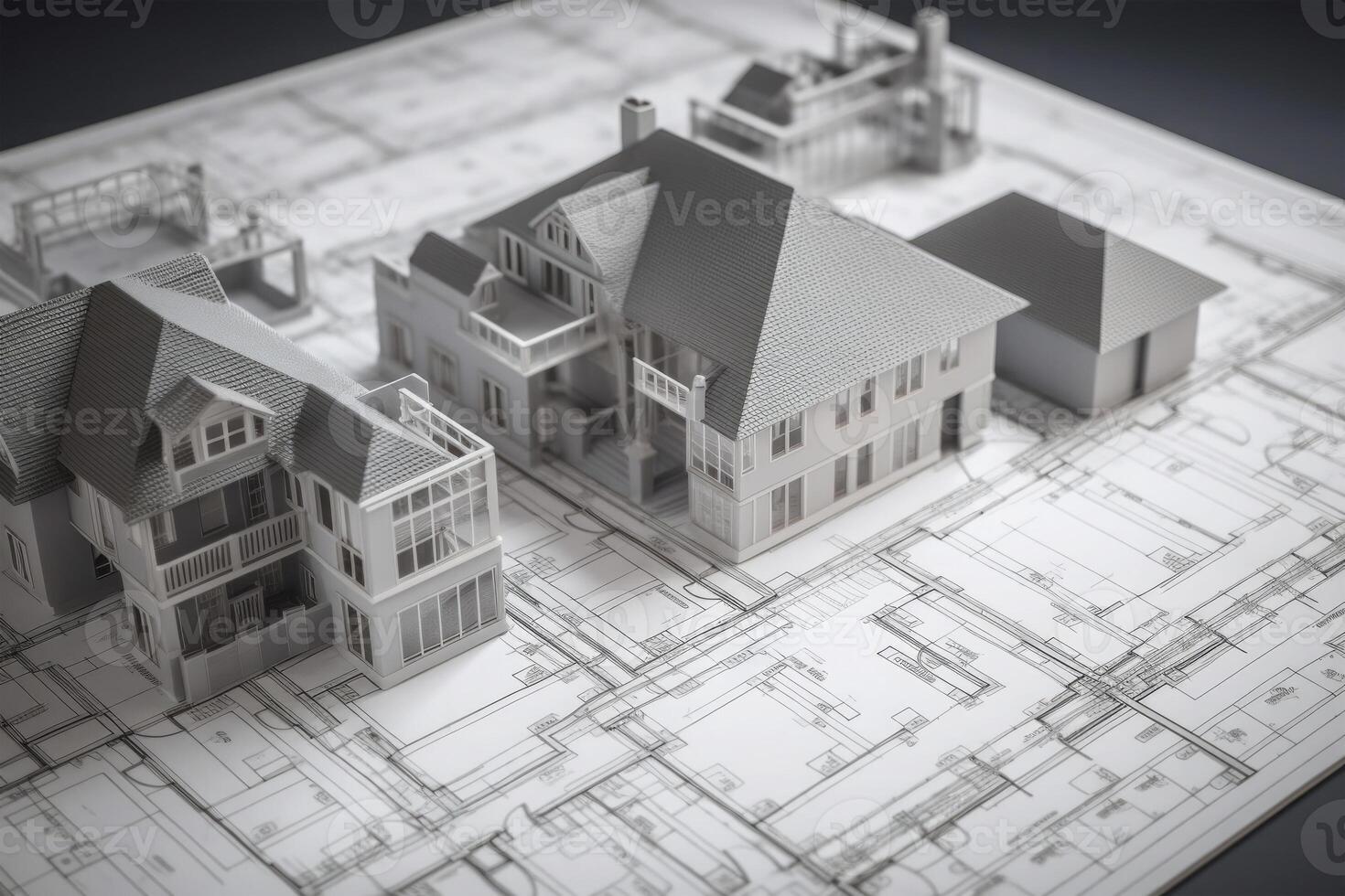 modell av hus byggnad stående på arkitektonisk projekt. generativ ai foto