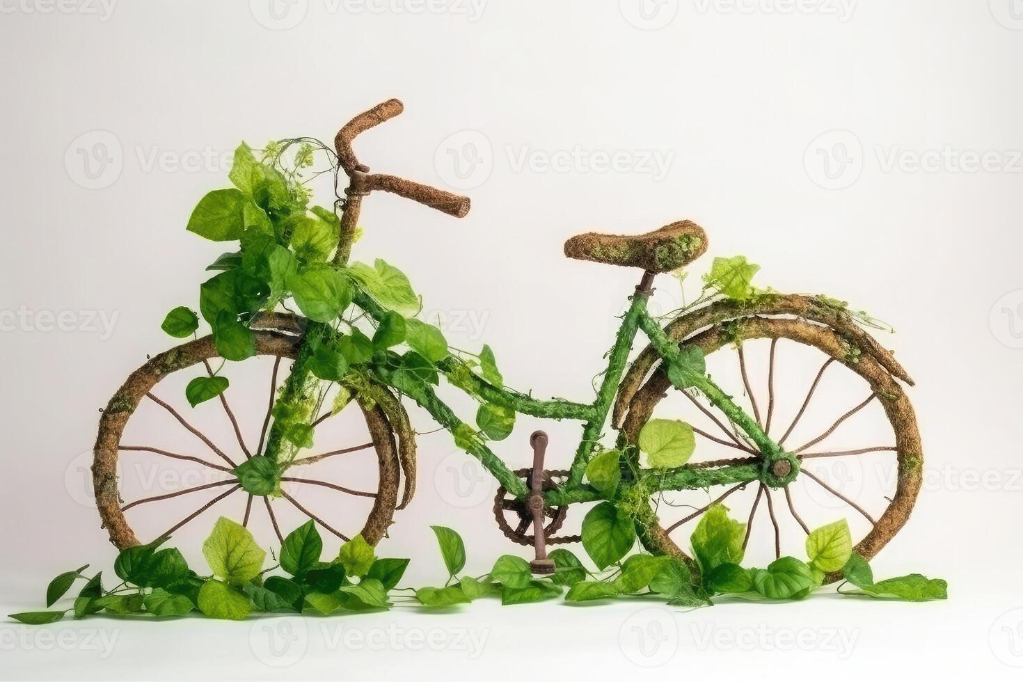 cykel tillverkad av naturlig grön växter. eco vänlig transport. generativ ai foto