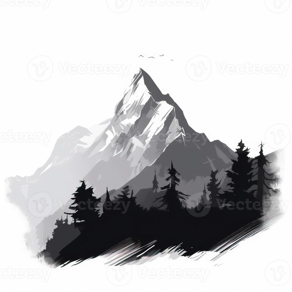 bergen penna teckning enkel illustration av genererad ai bergen penna teckning enkel foto