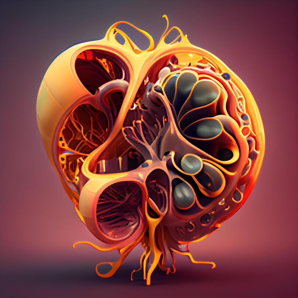 mänsklig hjärta med blod fartyg. 3d illustration. årgång stil., ai generativ bild foto