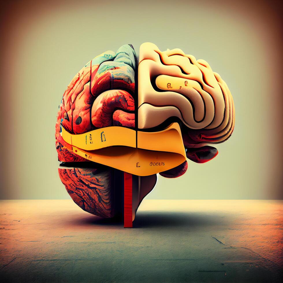 mänsklig hjärna modell. 3d illustration. 3d tolkning. årgång stil., ai generativ bild foto