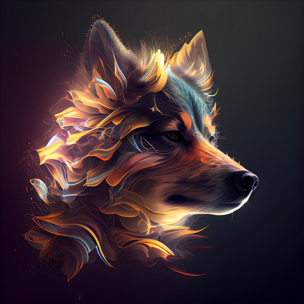 skiss av en hundar huvud i brand. illustration., ai generativ bild foto