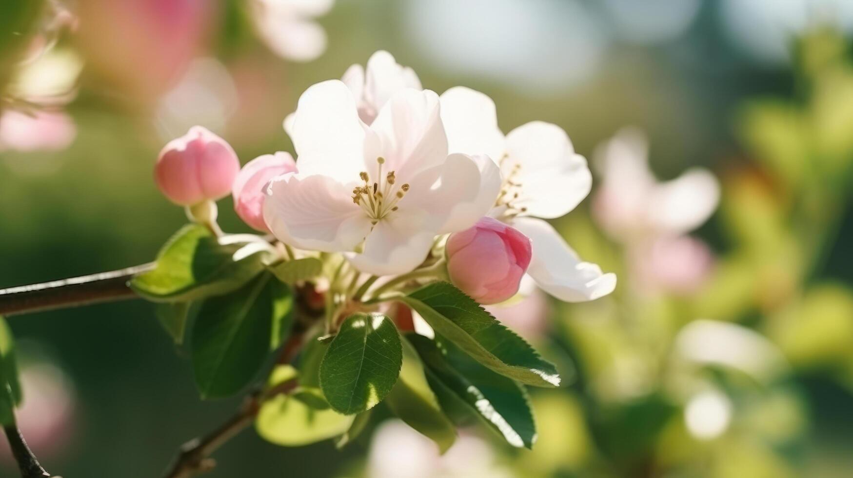 äpple blommor i vår. illustration ai generativ foto