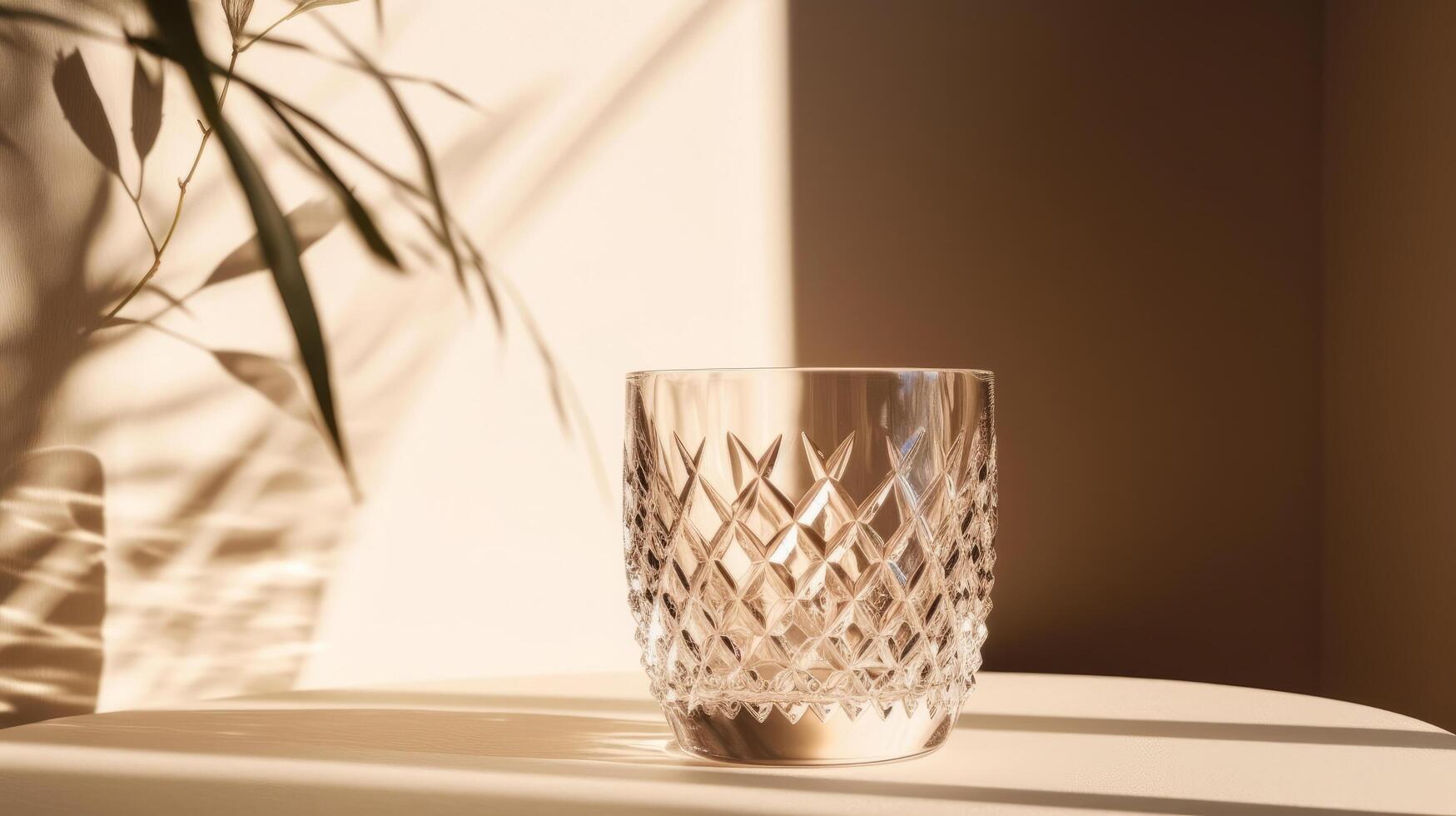 bohemisk kristall glas med gnistrande solljus skugga illustration ai generativ foto