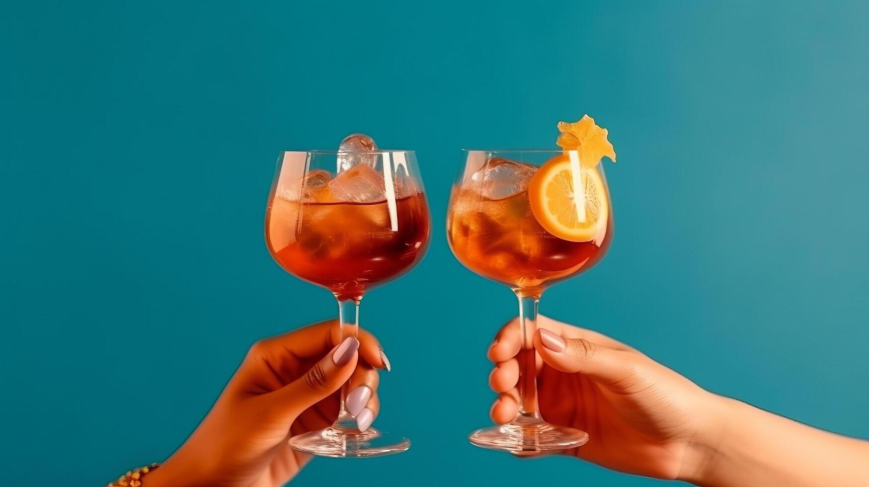 två cocktails i händer. illustration ai generativ foto