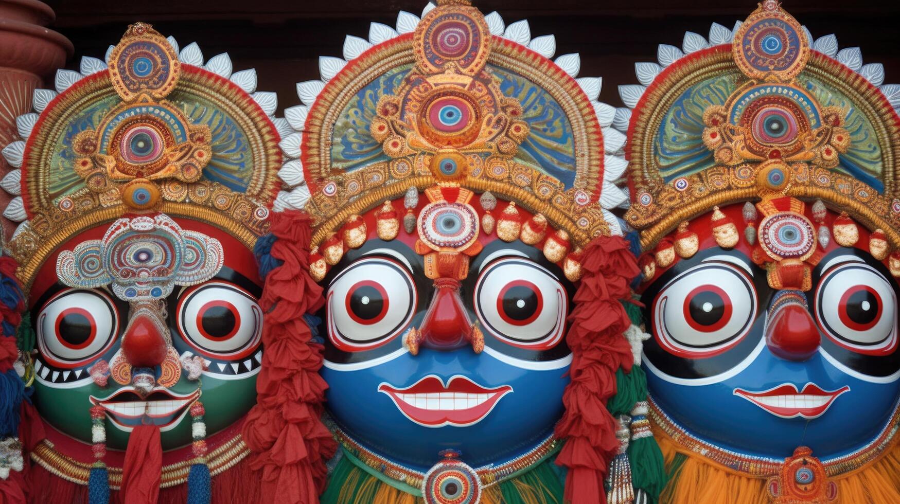 herre jagannath, balabhadra och subhadra på årlig rathayatra illustration ai generativ foto