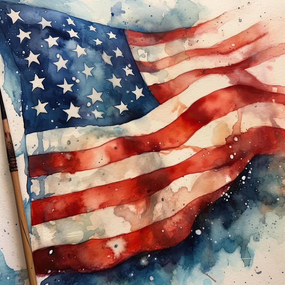 vattenfärg USA flagga. illustration ai generativ foto