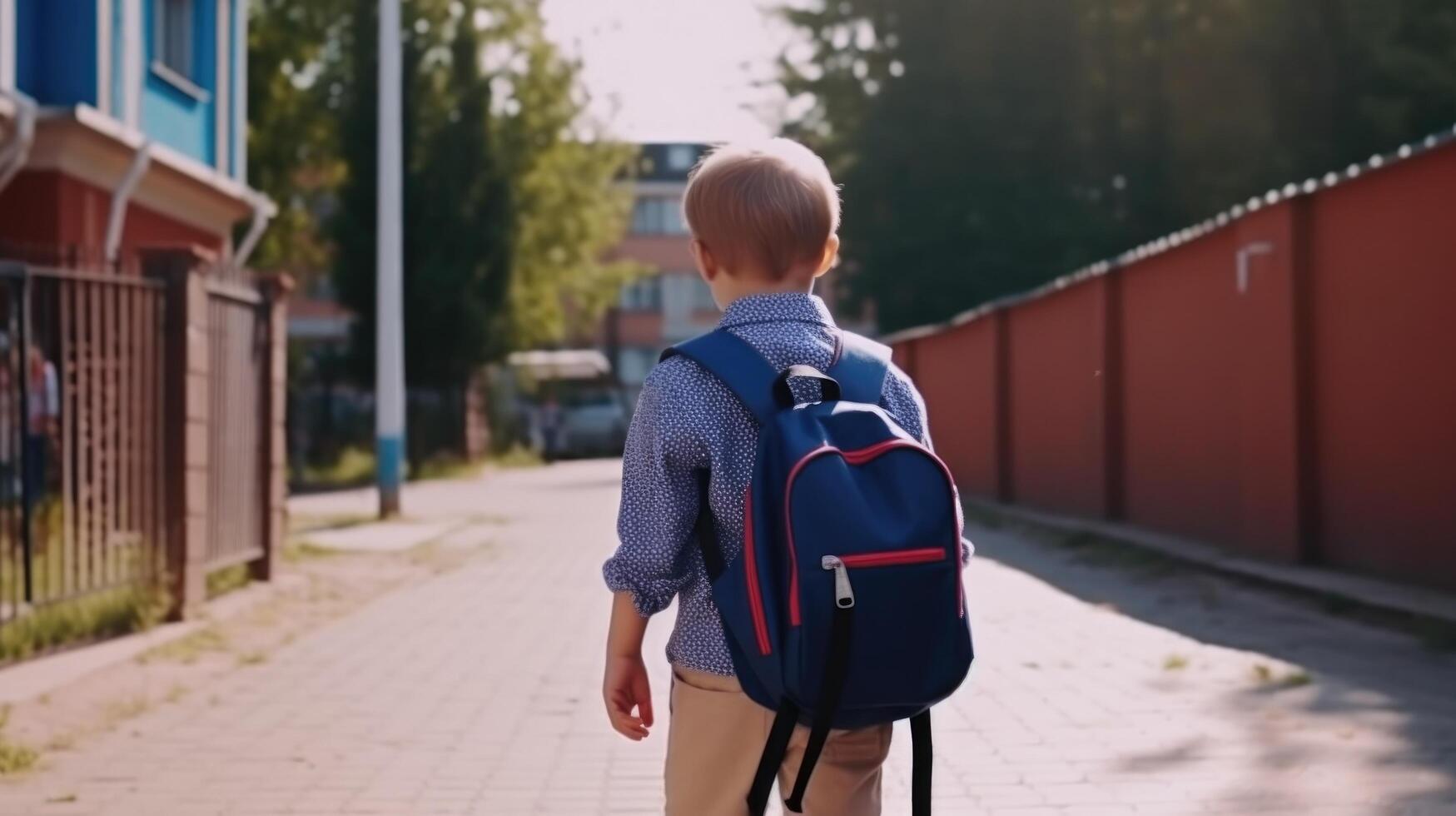 pojke gå till skola. illustration ai generativ foto