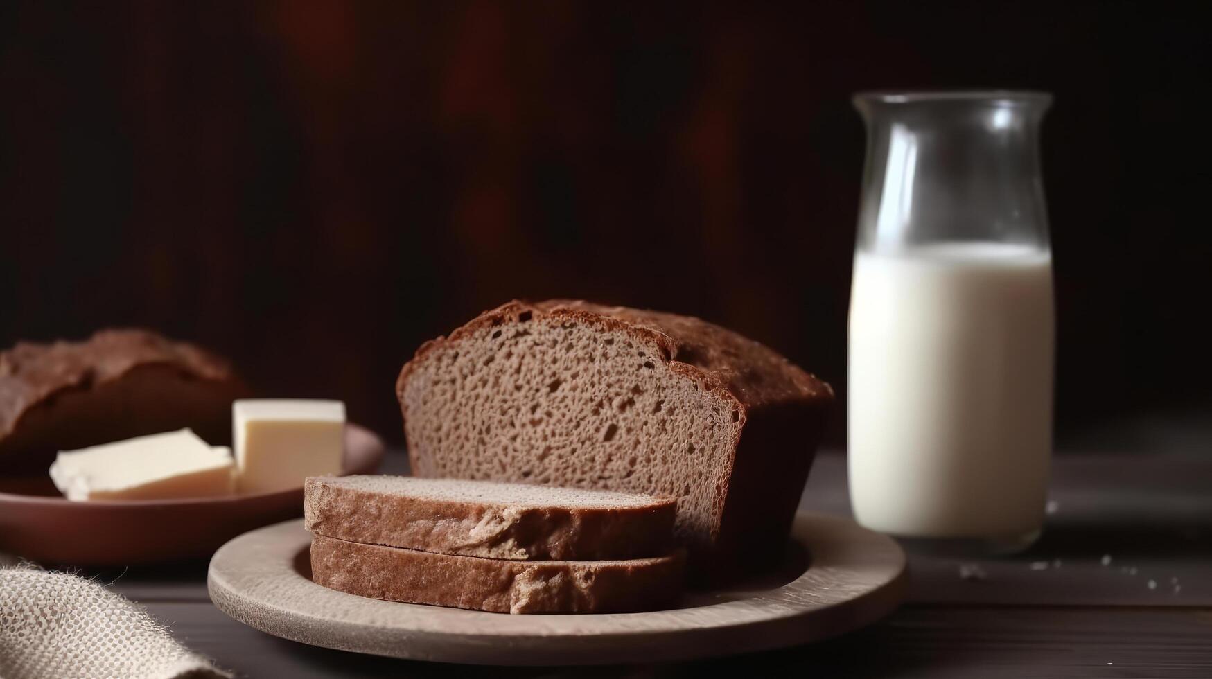 bröd med mjölk. illustration ai generativ foto