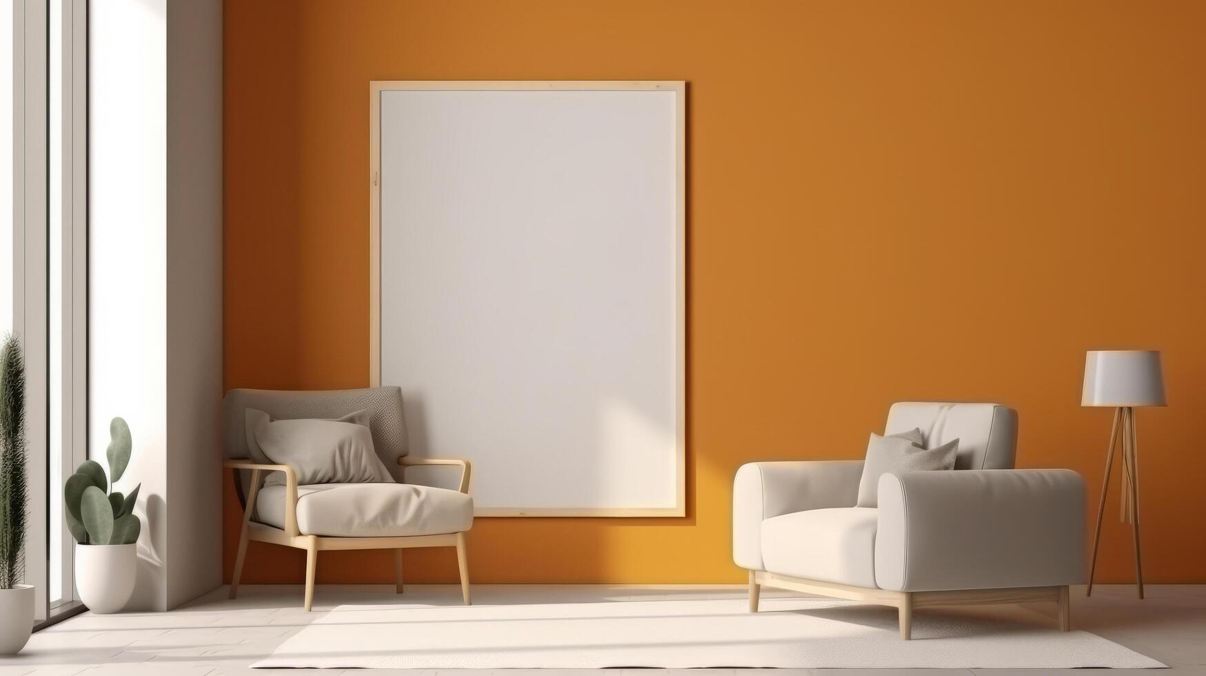 minimalistisk modern interiör med attrapp affisch. illustration ai generativ foto