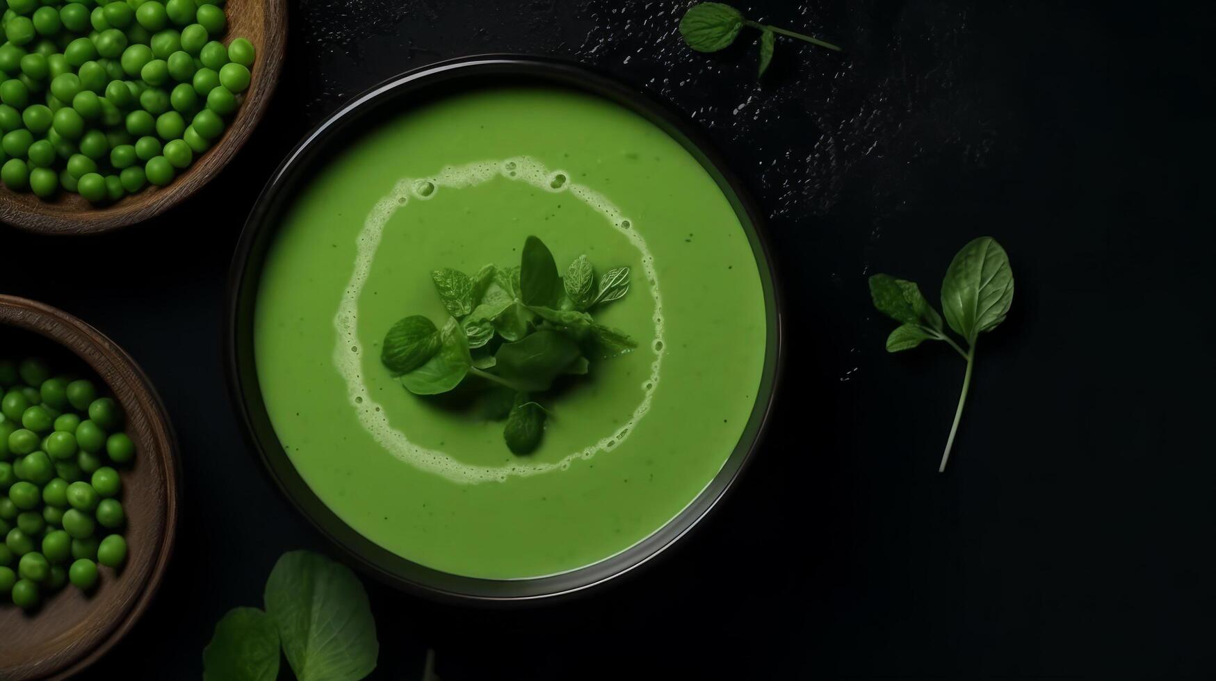 grön ärtor grädde soppa. illustration ai generativ foto