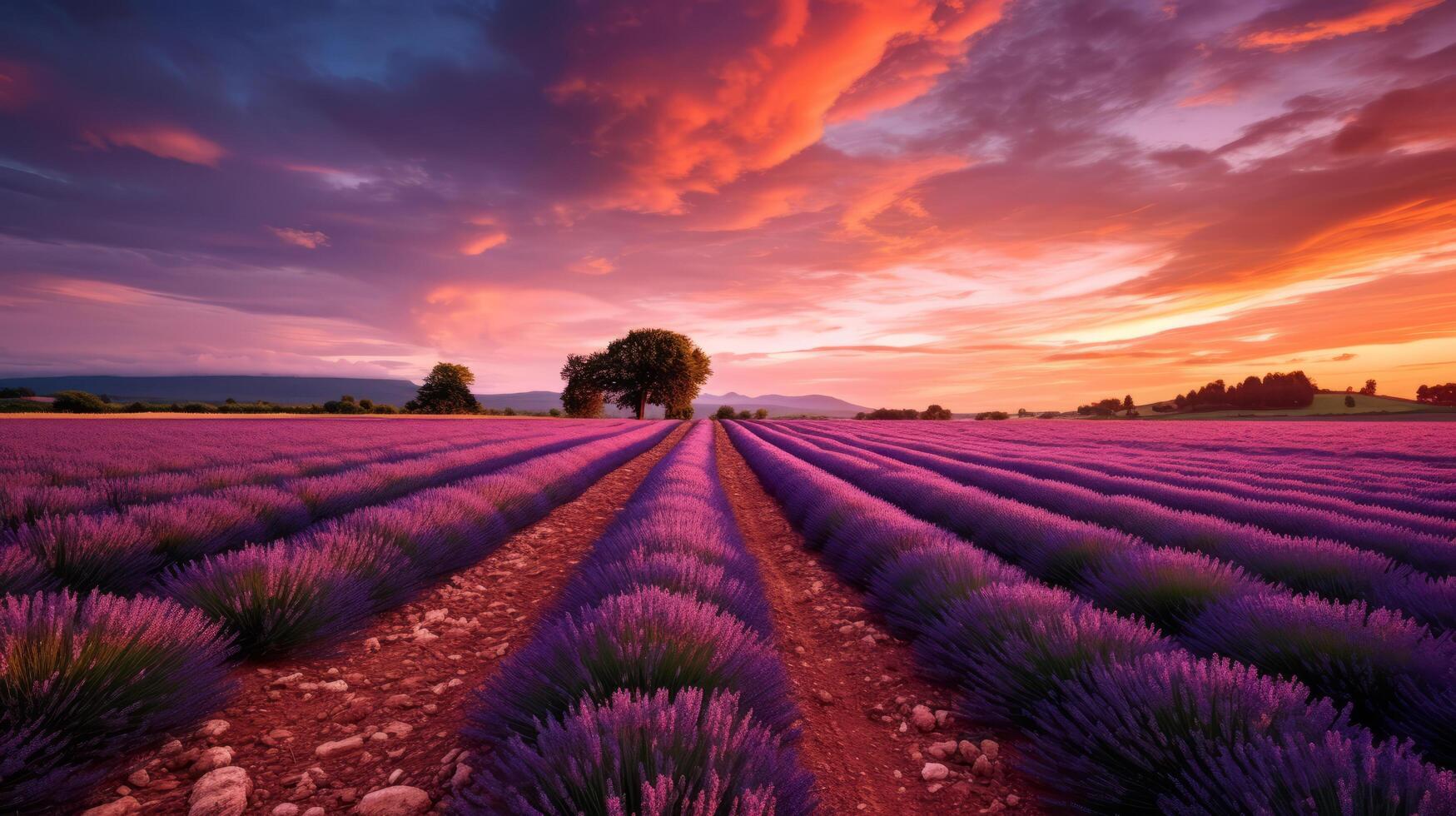 lavendel- fält. illustration ai generativ foto