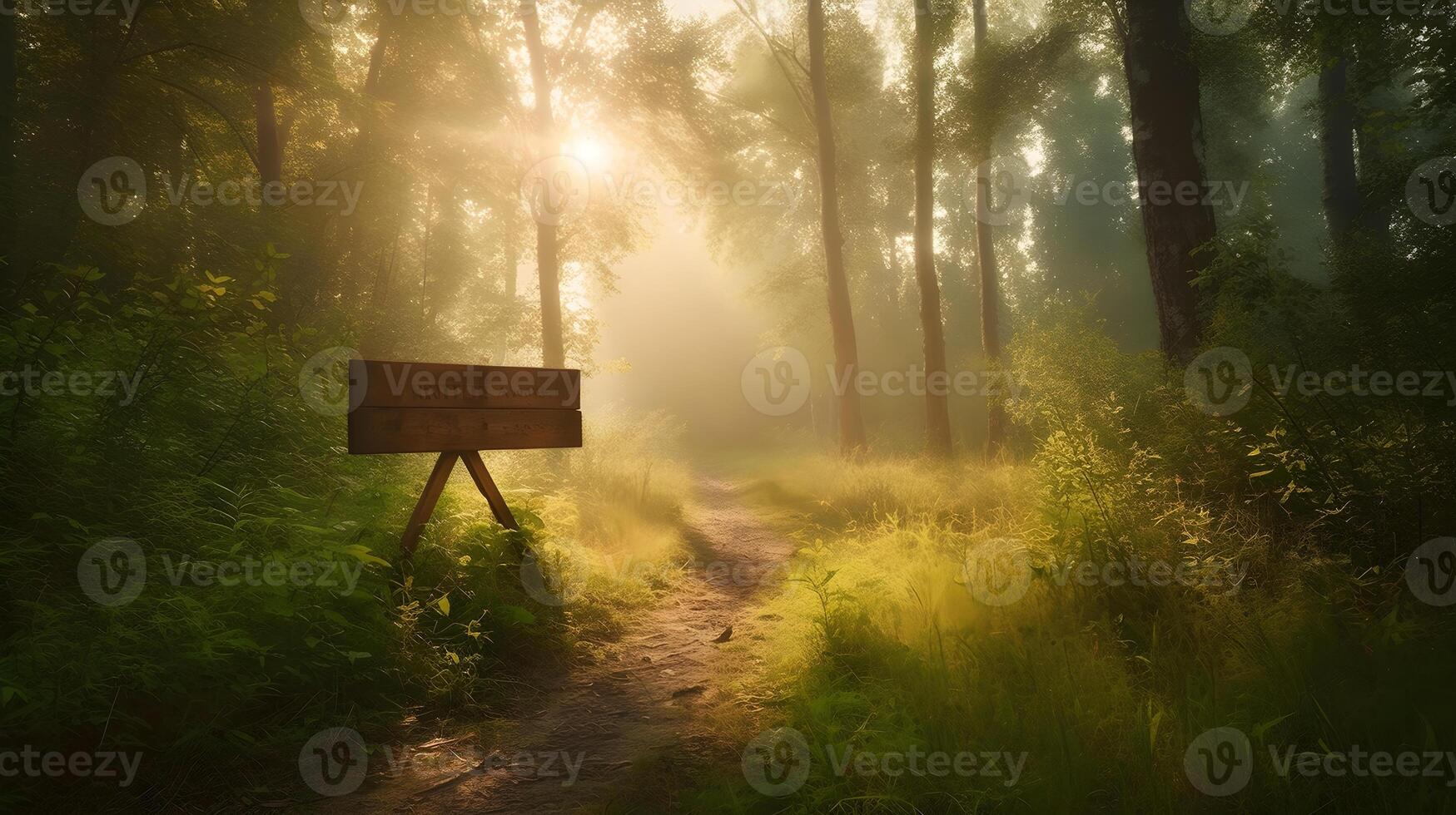 tömma trä- planka på kant av skog på sommar ,generativ ai foto