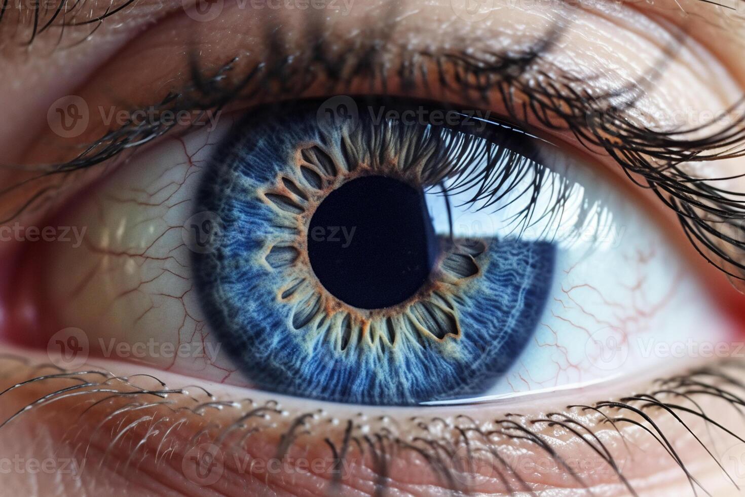 en stänga zoom på ett iris öga ai genererad foto